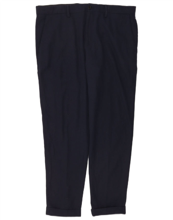 Zara Mens Slim Suit Trousers EU 44 Large W34 L30 Navy Blue Polyester