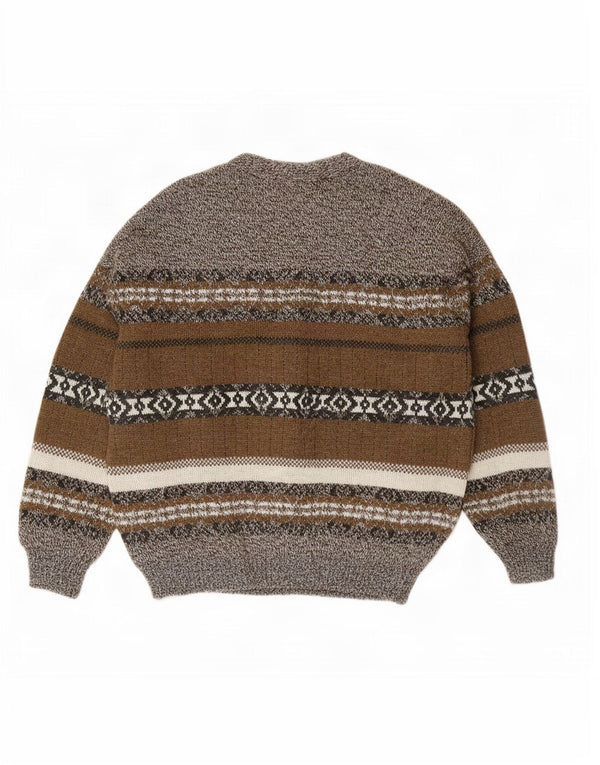 Vintage Mens Cardigan Sweater XL Grey Fair Isle