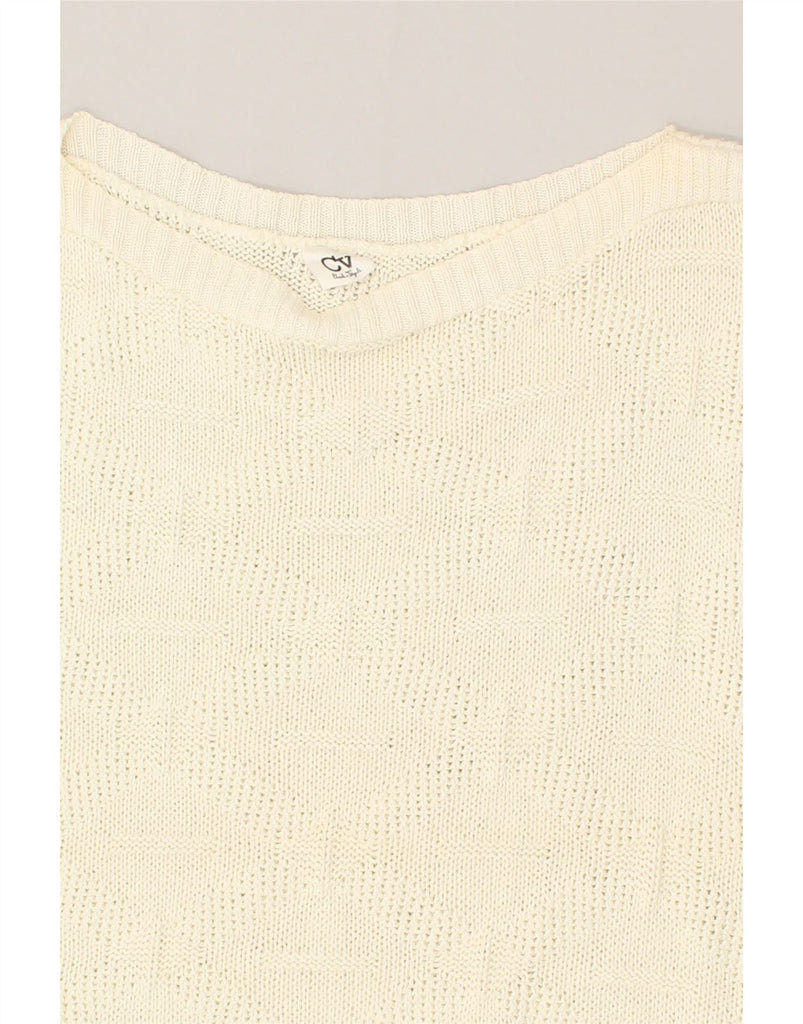 VINTAGE Womens Sleeveless Boat Neck Jumper Sweater UK 14 Medium Off White | Vintage Vintage | Thrift | Second-Hand Vintage | Used Clothing | Messina Hembry 