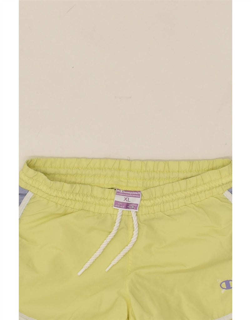 CHAMPION Girls Sport Shorts 13-14 Years XL Yellow Polyamide | Vintage Champion | Thrift | Second-Hand Champion | Used Clothing | Messina Hembry 