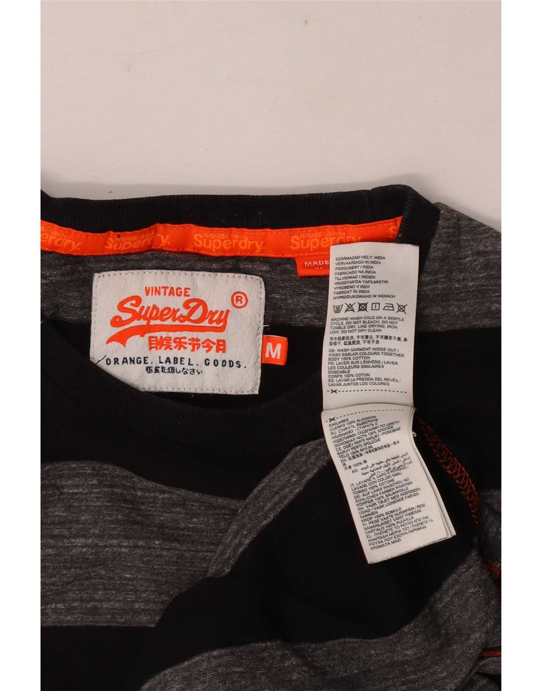 Superdry Mens T-Shirt Top Medium Grey Striped Cotton