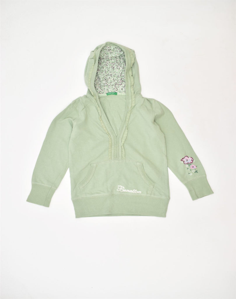 UNITED COLORS OF BENETTON Girls Hoodie Jumper 4-5 Years Green Flower | Vintage | Thrift | Second-Hand | Used Clothing | Messina Hembry 