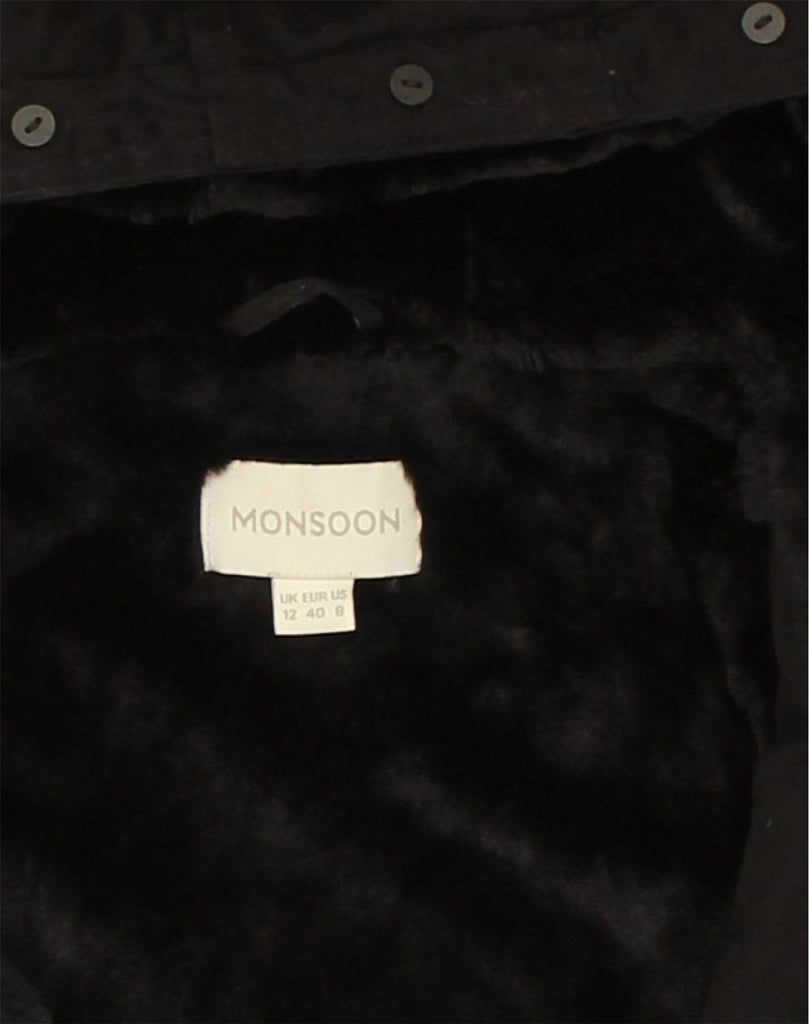 MONSOON Womens Hooded Overcoat UK 12 Medium  Black Cotton | Vintage Monsoon | Thrift | Second-Hand Monsoon | Used Clothing | Messina Hembry 