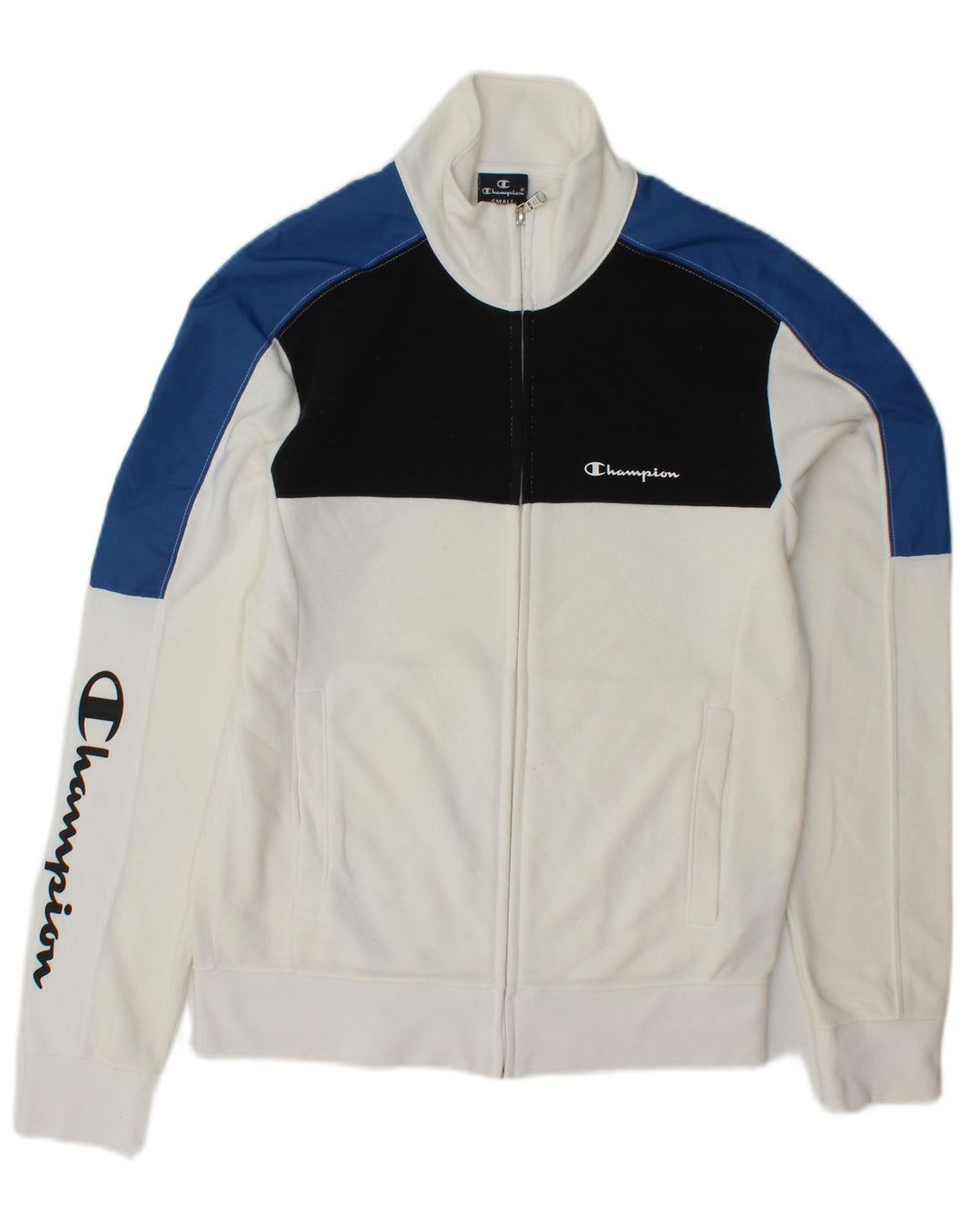 CHAMPION Mens Graphic Tracksuit Top Jacket Small White Colourblock Cotton