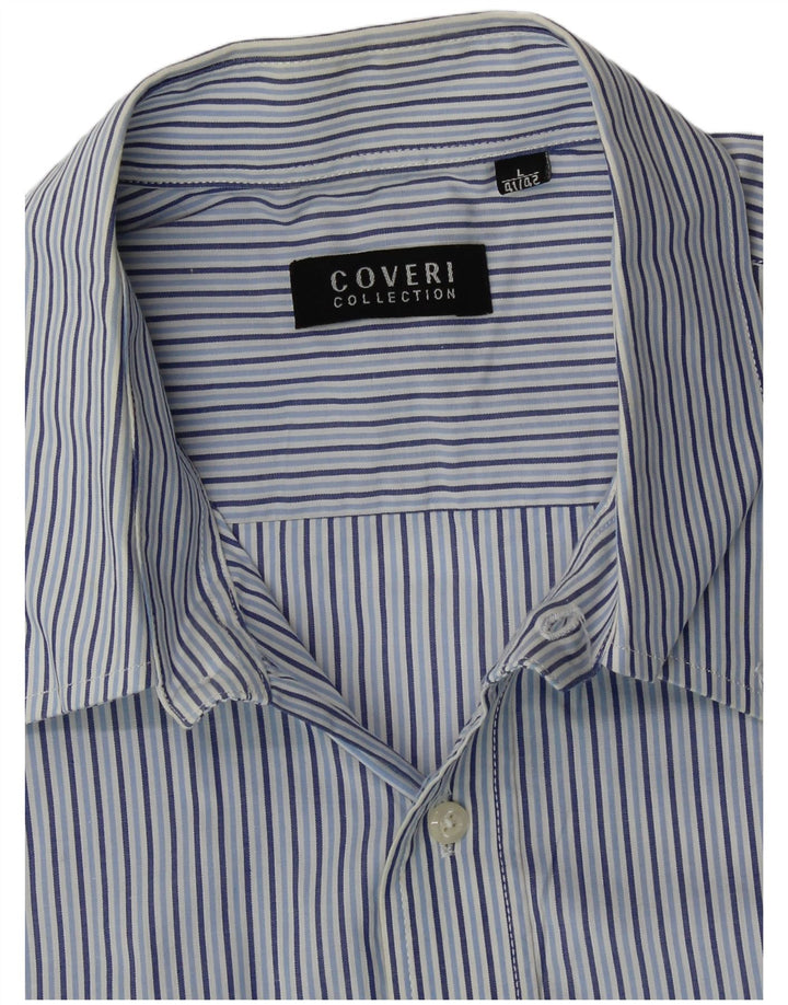 Coveri Mens Short Sleeve Shirt Size 41/42 Large Blue Pinstripe