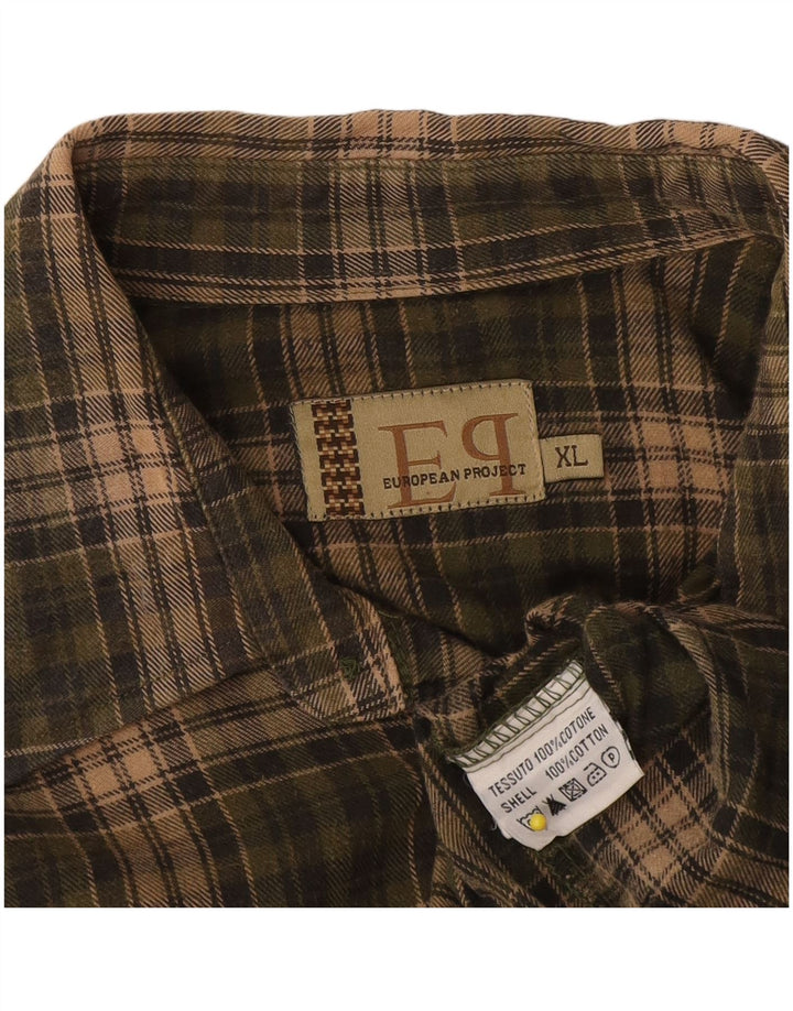 European Project Mens Flannel Shirt XL Khaki Check Cotton