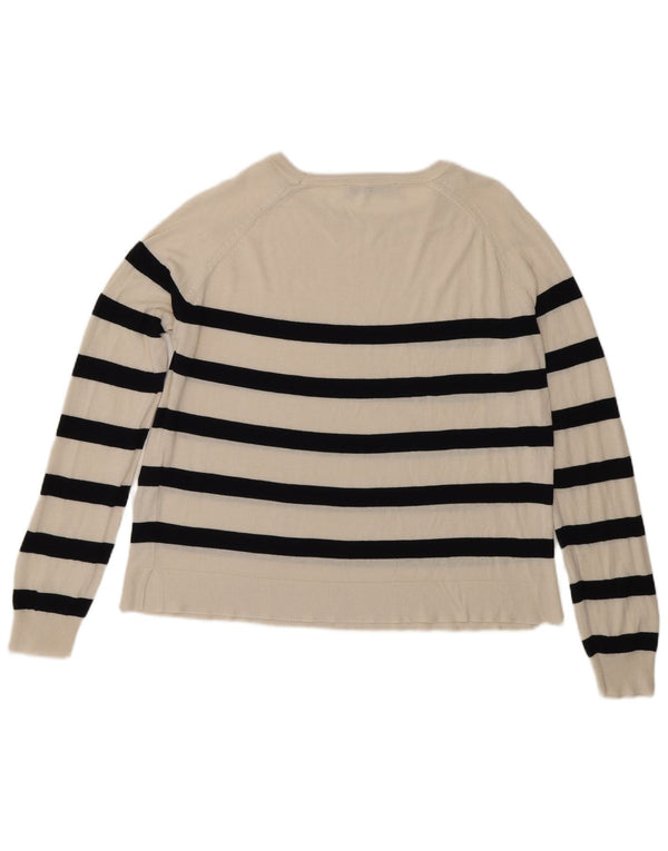 Zara Womens Boat Neck Jumper Sweater UK 14 Medium Off White Striped Viscose