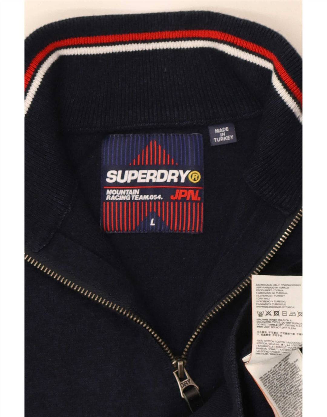 Superdry Mens Zip Neck Jumper Sweater Large Navy Blue Cotton