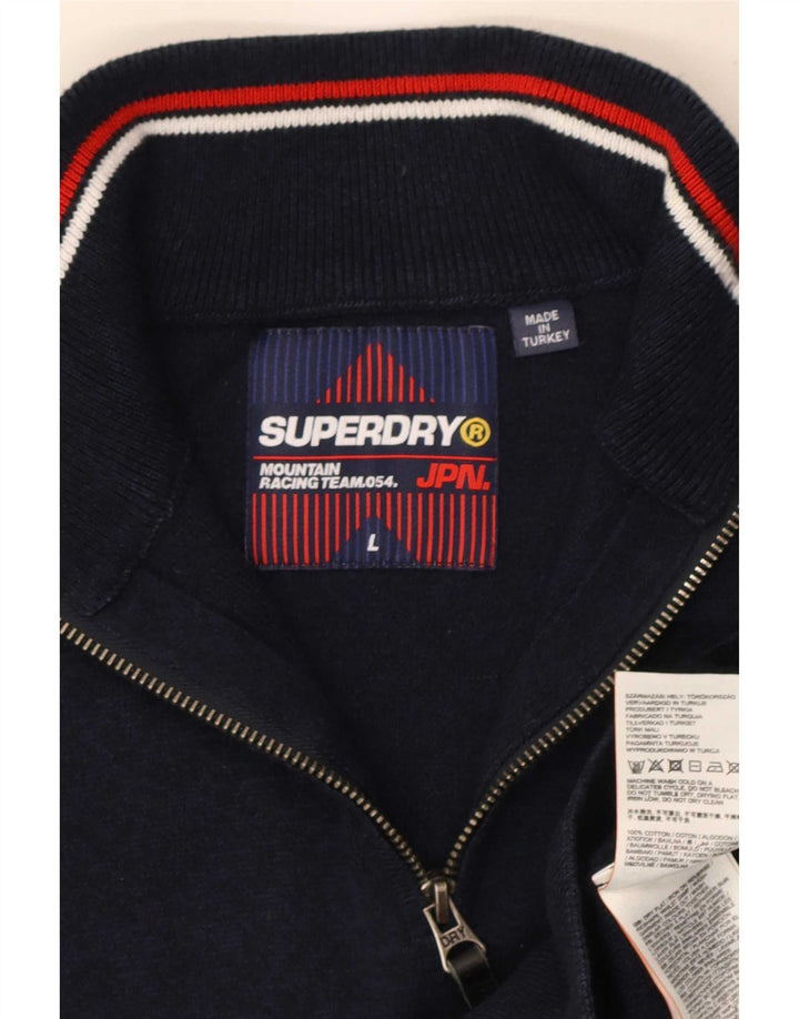 Superdry Mens Zip Neck Jumper Sweater Large Navy Blue Cotton
