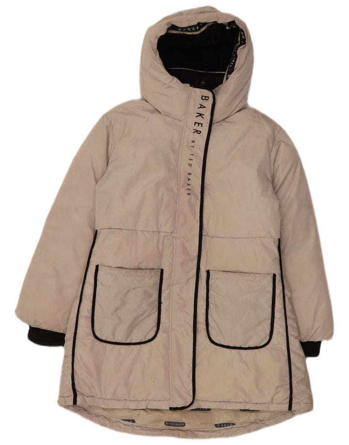 Ted Baker Girls Graphic Hooded Padded Coat 9-10 Years Beige Polyester