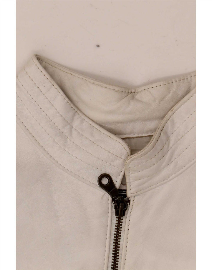 Schegge Womens Leather Racer Jacket IT 52 2XL White