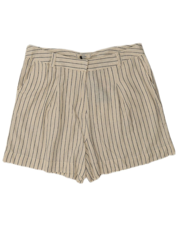Fat Face Womens High Waist Chino Shorts UK 16 Large W34 Off White Striped