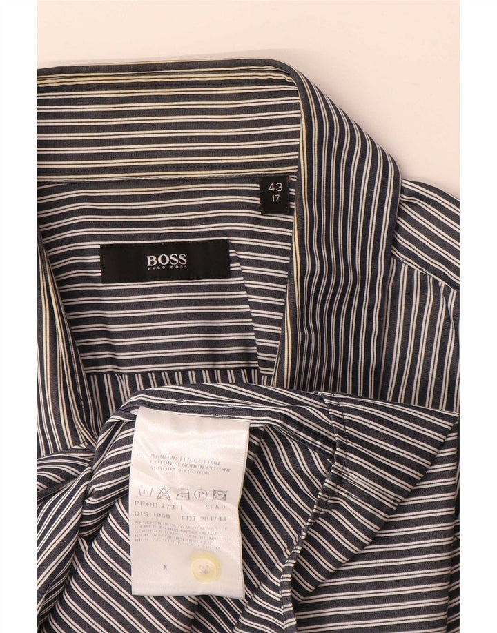 Hugo Boss Mens Shirt Size 43 17 XL Navy Blue Striped