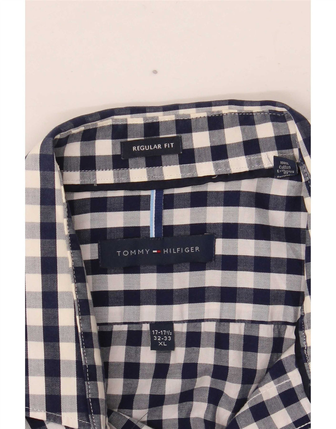 Tommy Hilfiger Mens Regular Fit Shirt Size 17 1/2 XL Navy Blue Gingham