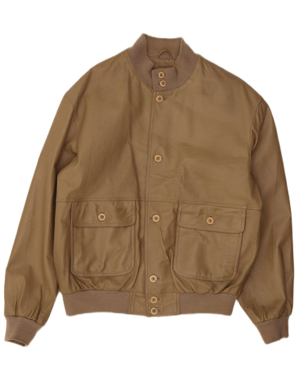 Vintage Mens Leather Bomber Jacket UK 42 XL Beige