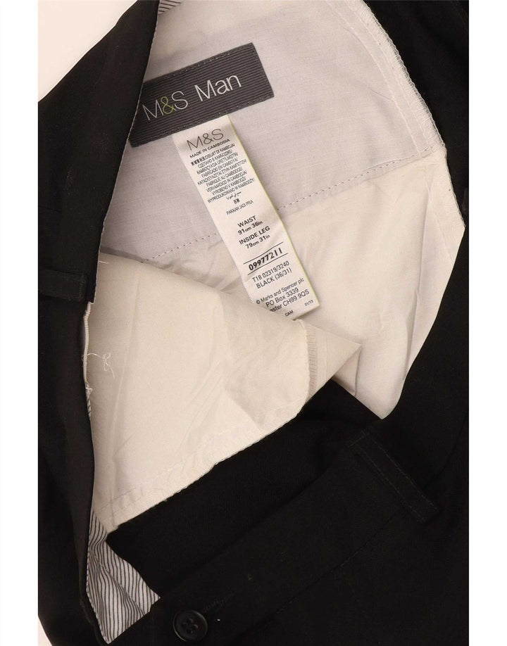 Marks & Spencer Mens Straight Suit Trousers W36 L31 Black Polyester