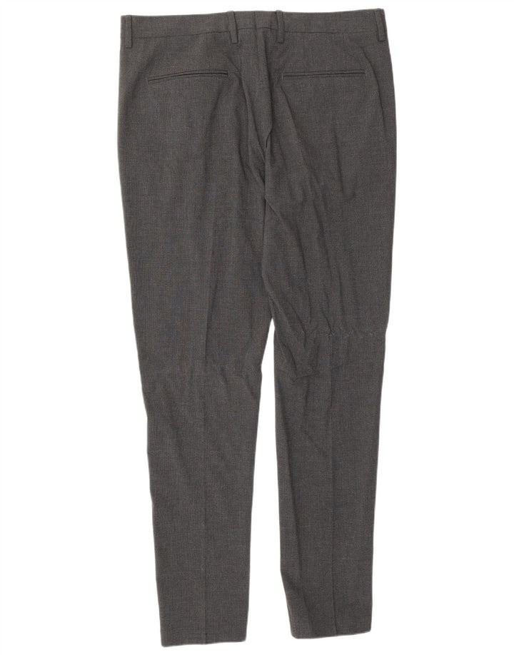 Zara Mens Slim Chino Trousers EU 42 Large W32 L32 Grey Check Wool
