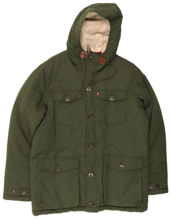 Levi's Mens Hooded Padded Jacket UK 40 Large Green Cotton