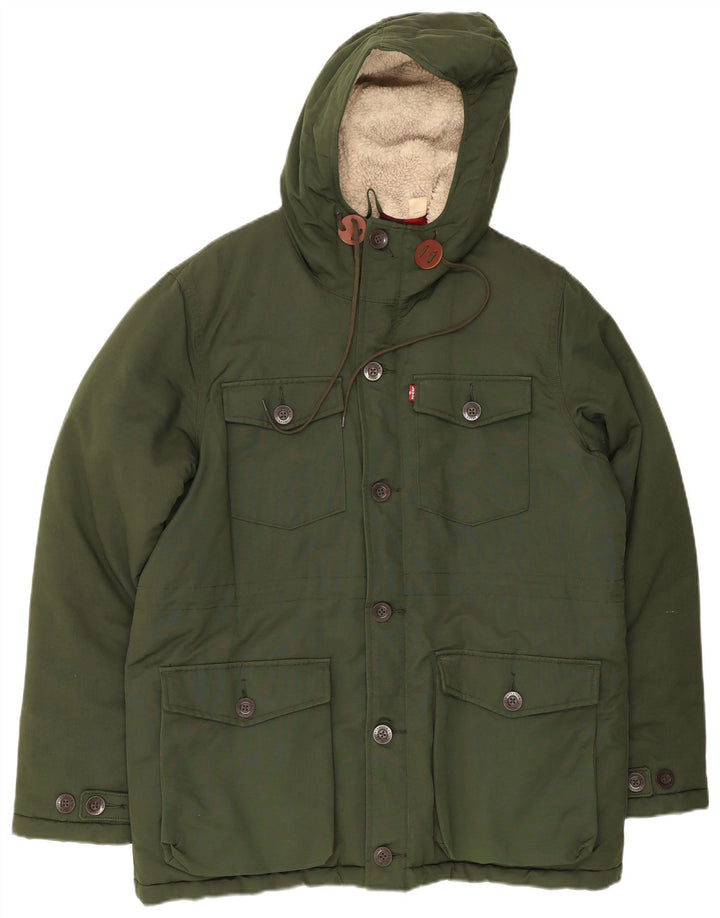 Levi's Mens Hooded Padded Jacket UK 40 Large Green Cotton