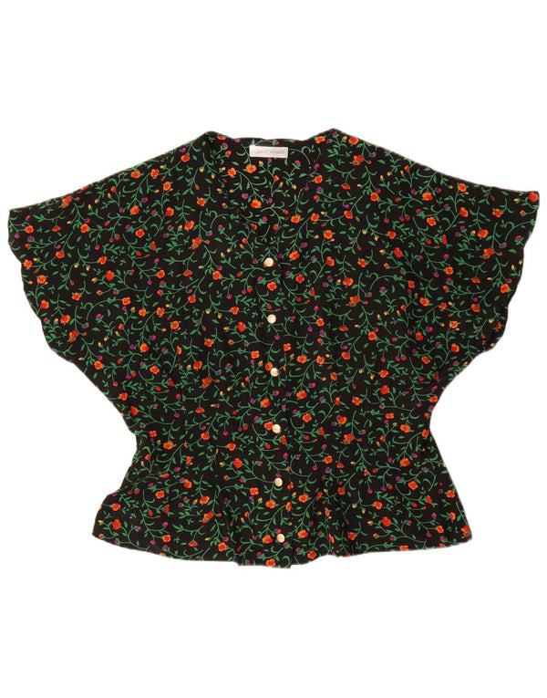 ALBA FORNARI Womens Batwing Blouse Top UK 16 Large Black Floral