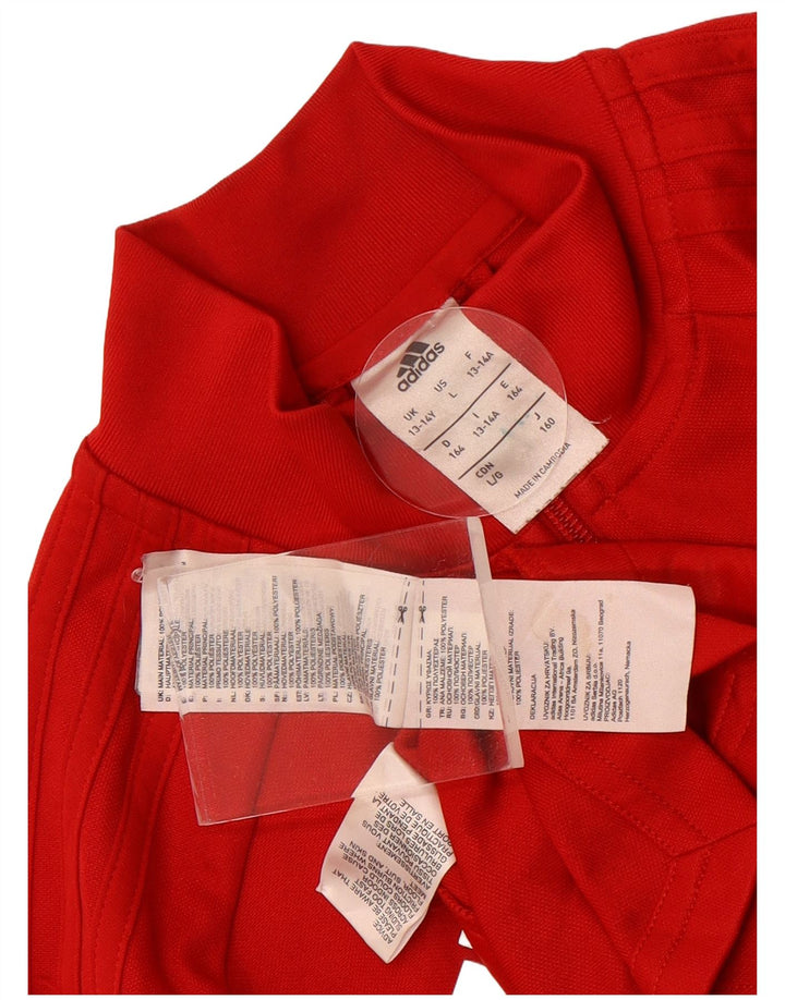 Adidas Boys Tracksuit Top Jacket 13-14 Years Red Colourblock Polyester