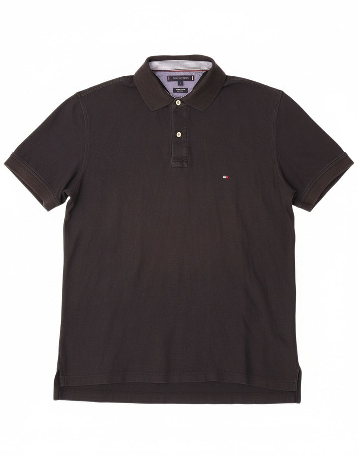 TOMMY HILFIGER Mens Regular Fit Polo Shirt Large Black Cotton