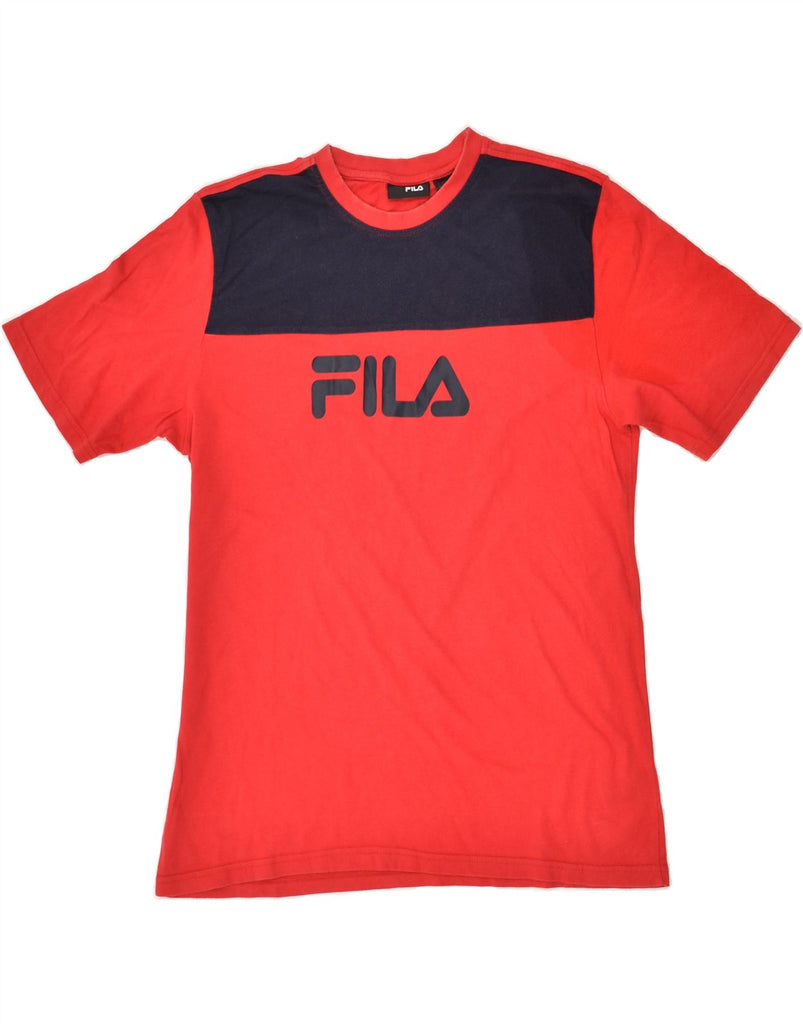 FILA Mens Graphic T-Shirt Top Medium Red Colourblock Cotton | Vintage Fila | Thrift | Second-Hand Fila | Used Clothing | Messina Hembry 