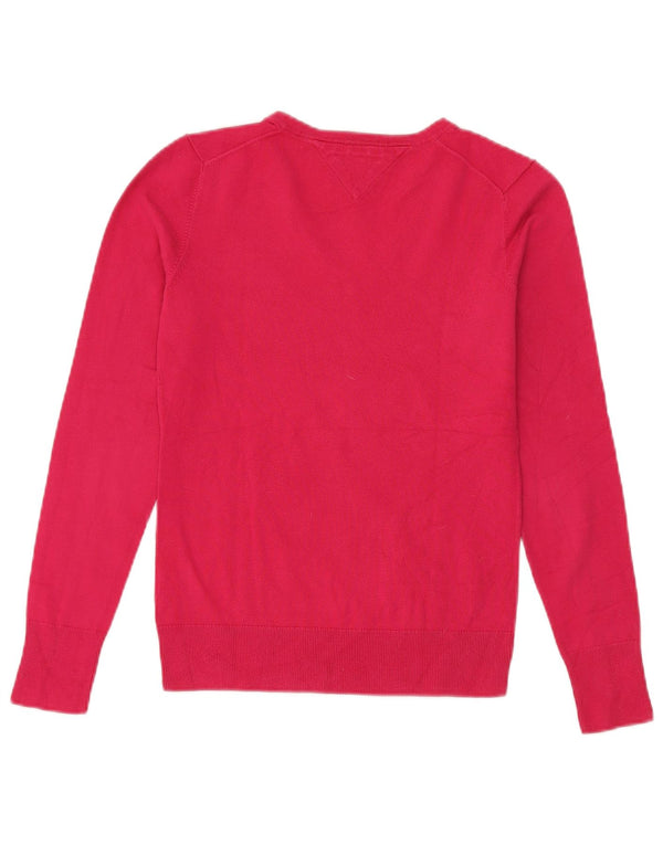 Tommy Hilfiger Womens V-Neck Jumper Sweater UK 10 Small Pink Cotton