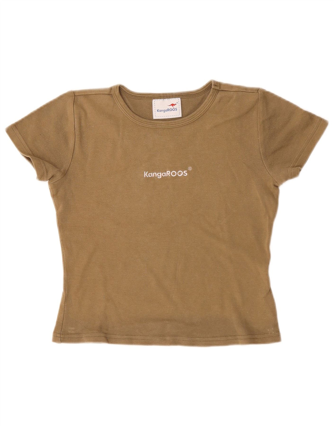 KANGAROOS Womens Crop Graphic T-Shirt Top UK 8 Small Beige Cotton