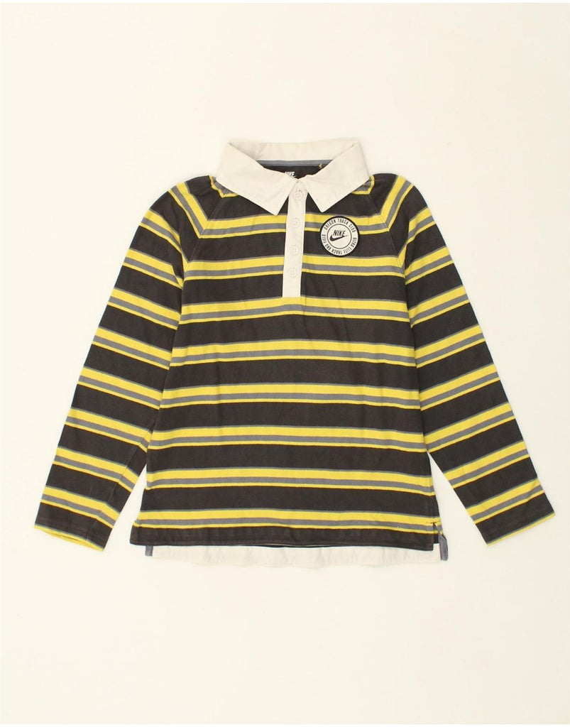 NIKE Boys Long Sleeve Rugby Polo Shirt 10-11 Years Medium Yellow Striped | Vintage Nike | Thrift | Second-Hand Nike | Used Clothing | Messina Hembry 