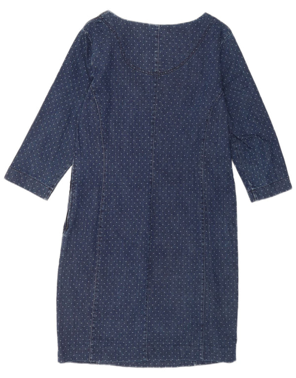 Laura Ashley Womens 3/4 Sleeve Denim Dress UK 12 Medium Blue Spotted Cotton