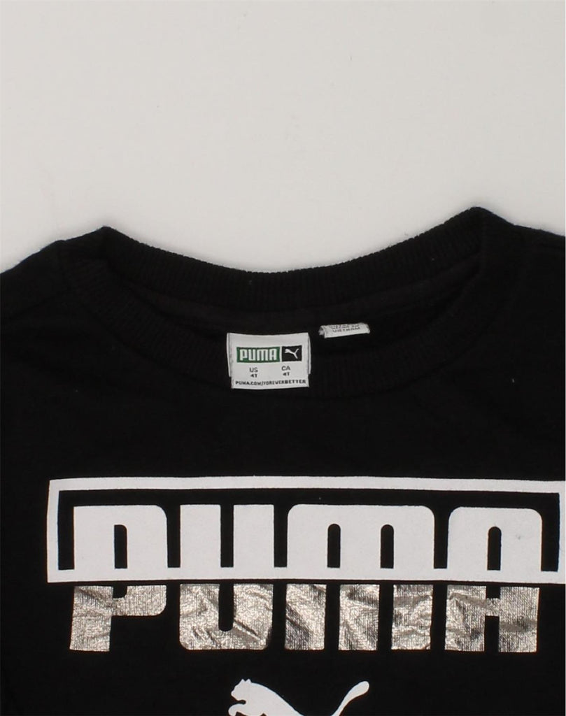 PUMA Girls Graphic Sweatshirt Jumper 3-4 Years Black Cotton | Vintage Puma | Thrift | Second-Hand Puma | Used Clothing | Messina Hembry 