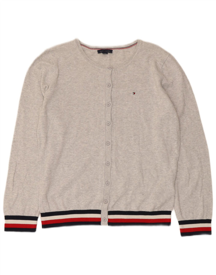 Tommy Hilfiger Womens Cardigan Sweater UK 14 Medium Grey Striped