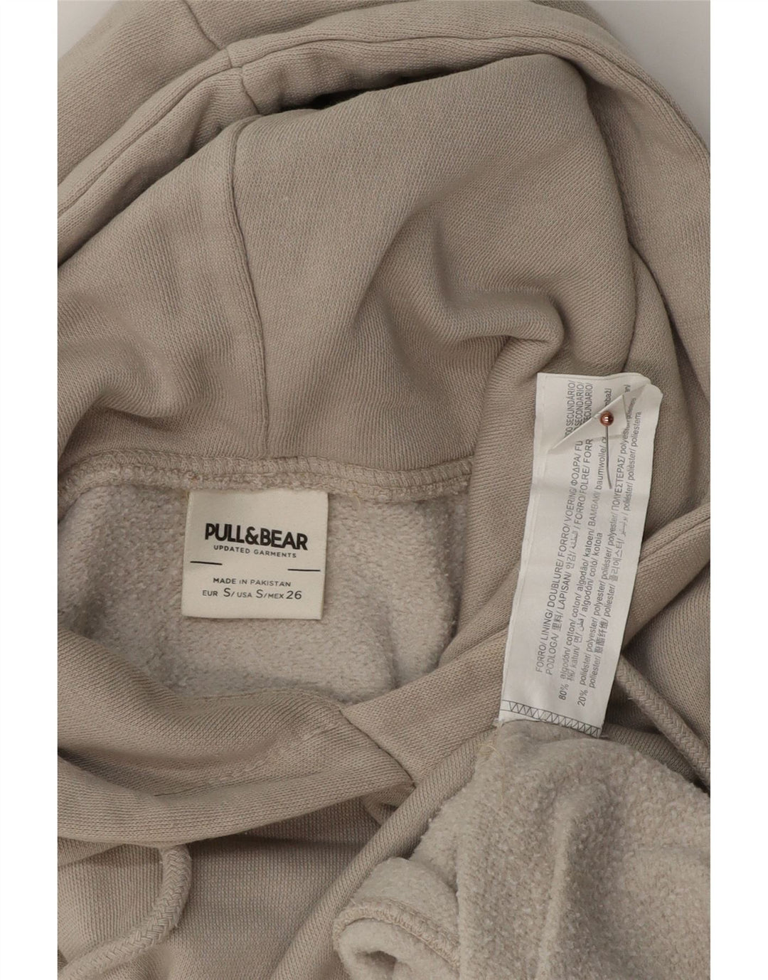 Pull & Bear Mens California Graphic Loose Fit Hoodie Jumper Small Beige