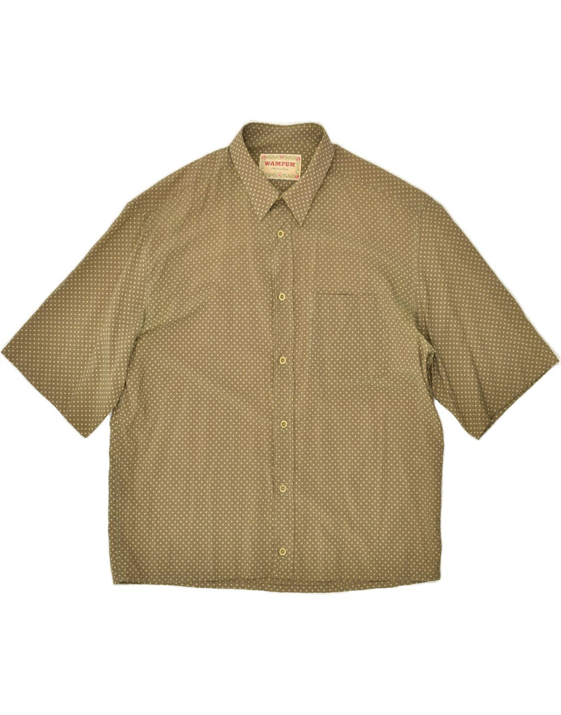 WAMPUM Mens Short Sleeve Shirt XL Khaki Polka Dot | Vintage Wampum | Thrift | Second-Hand Wampum | Used Clothing | Messina Hembry 