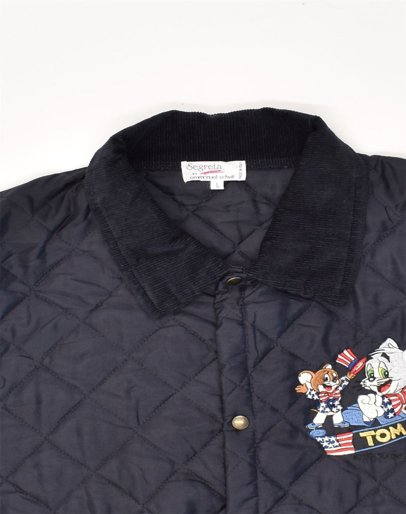 EMMANUEL SCHVILI Mens Disney Quilted Jacket UK 40 Large Navy Blue | Vintage Emmanuel Schvili | Thrift | Second-Hand Emmanuel Schvili | Used Clothing | Messina Hembry 