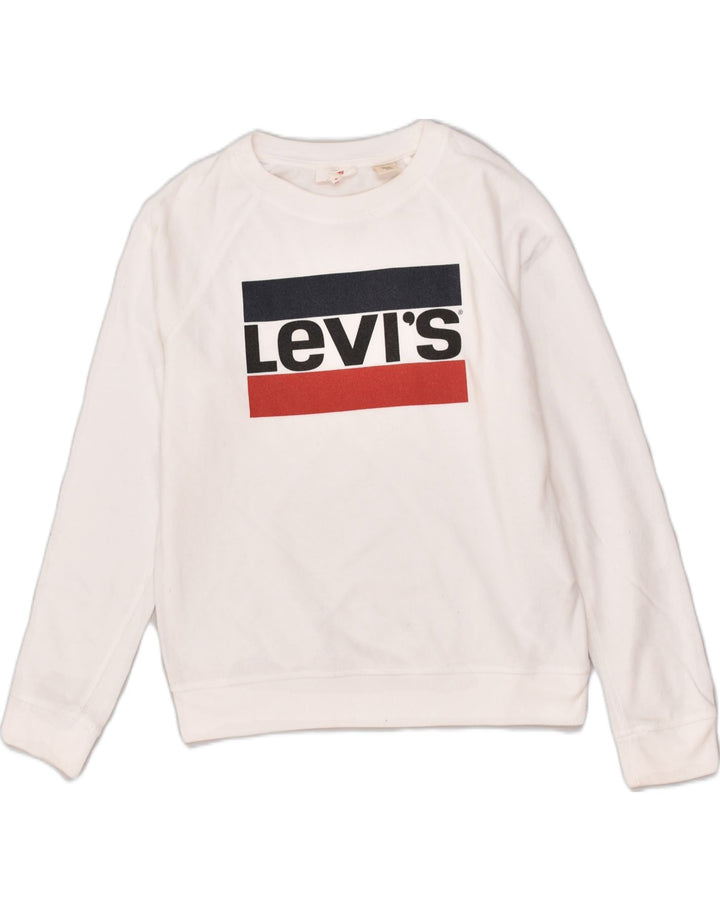 LEVI'S Womens Graphic Sweatshirt Jumper UK 10 Small White Cotton | Vintage Levi's | Thrift | Second-Hand Levi's | Used Clothing | Messina Hembry 