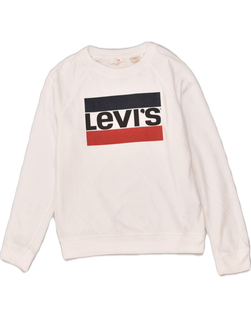 LEVI'S Womens Graphic Sweatshirt Jumper UK 10 Small White Cotton | Vintage Levi's | Thrift | Second-Hand Levi's | Used Clothing | Messina Hembry 