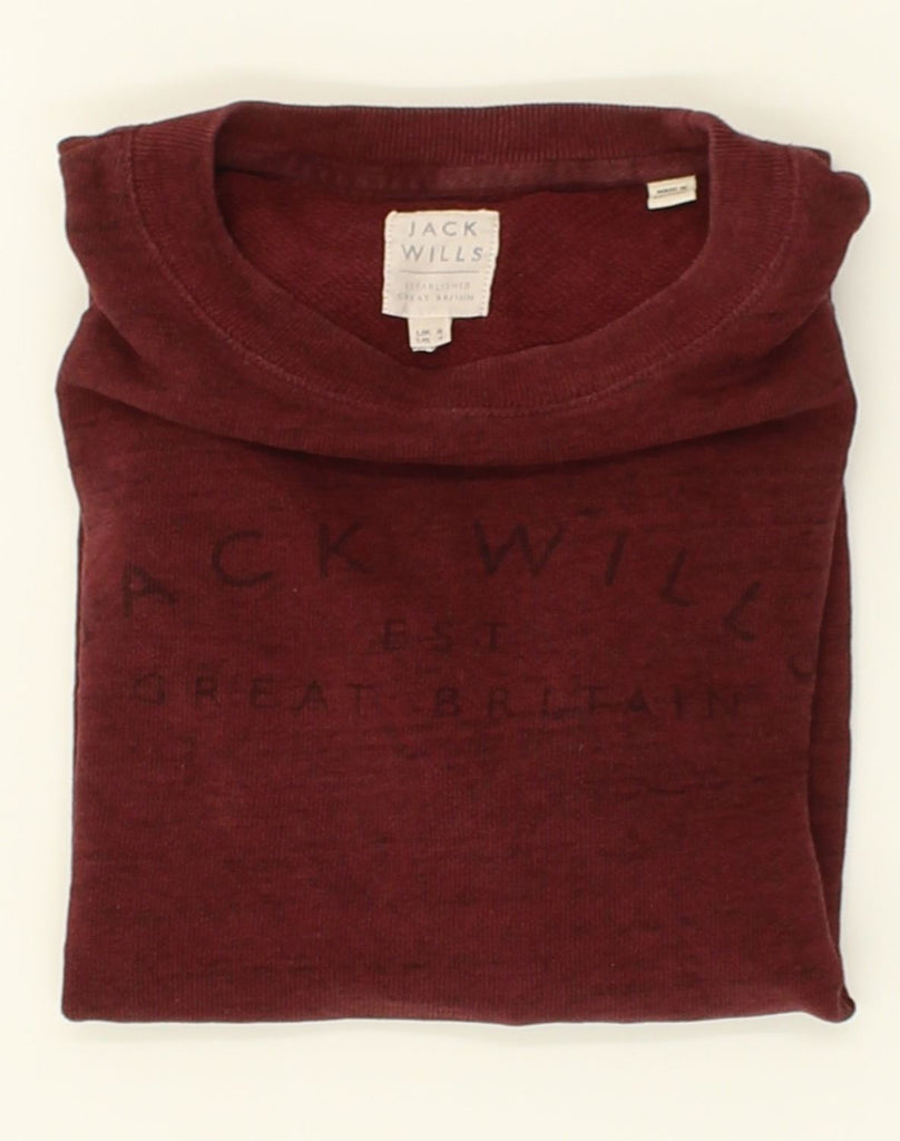 JACK WILLS Womens Oversized Graphic Sweatshirt Jumper UK 8 Small  Burgundy | Vintage Jack Wills | Thrift | Second-Hand Jack Wills | Used Clothing | Messina Hembry 