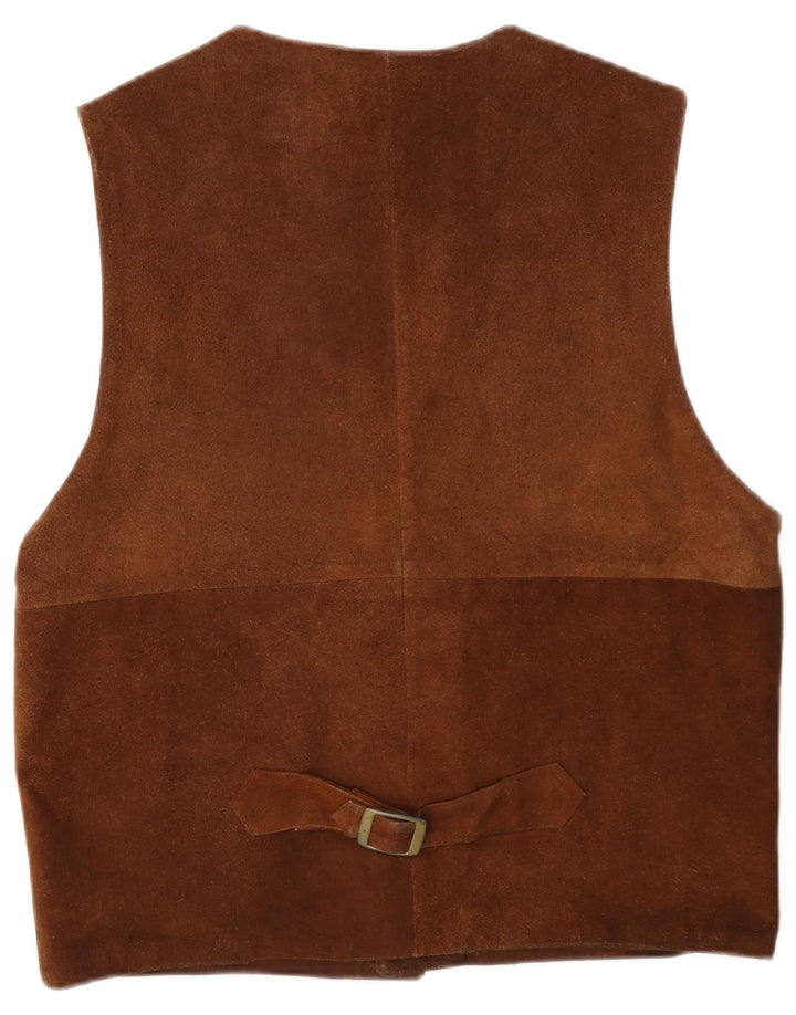 Vintage Mens Suede Waistcoat UK 40 Medium Brown Leather