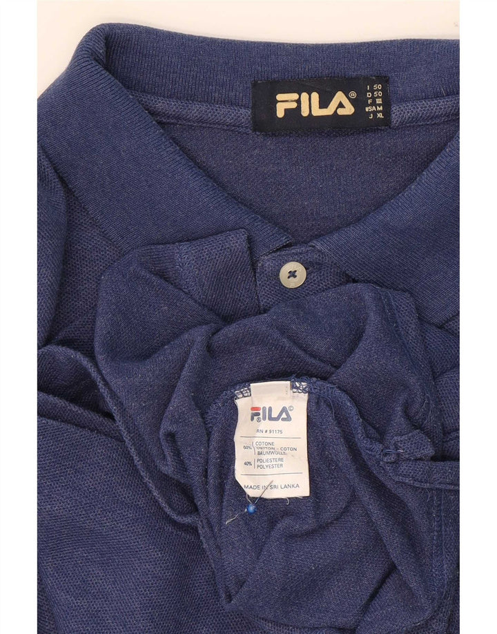 Fila Mens Long Sleeve Polo Shirt IT 50 Medium Blue Cotton