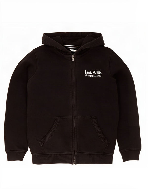 Jack Wills Boys Graphic Zip Hoodie Sweater 8-9 Years Black Cotton