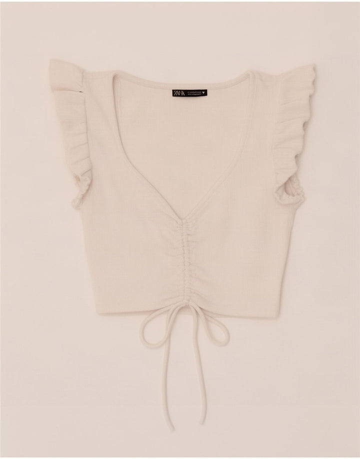 Zara Womens Crop Top UK 12 Medium White Cotton