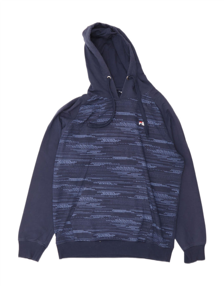 FILA Mens Hoodie Jumper Large Navy Blue Striped Cotton Vintage Fila and Second-Hand Fila from Messina Hembry 