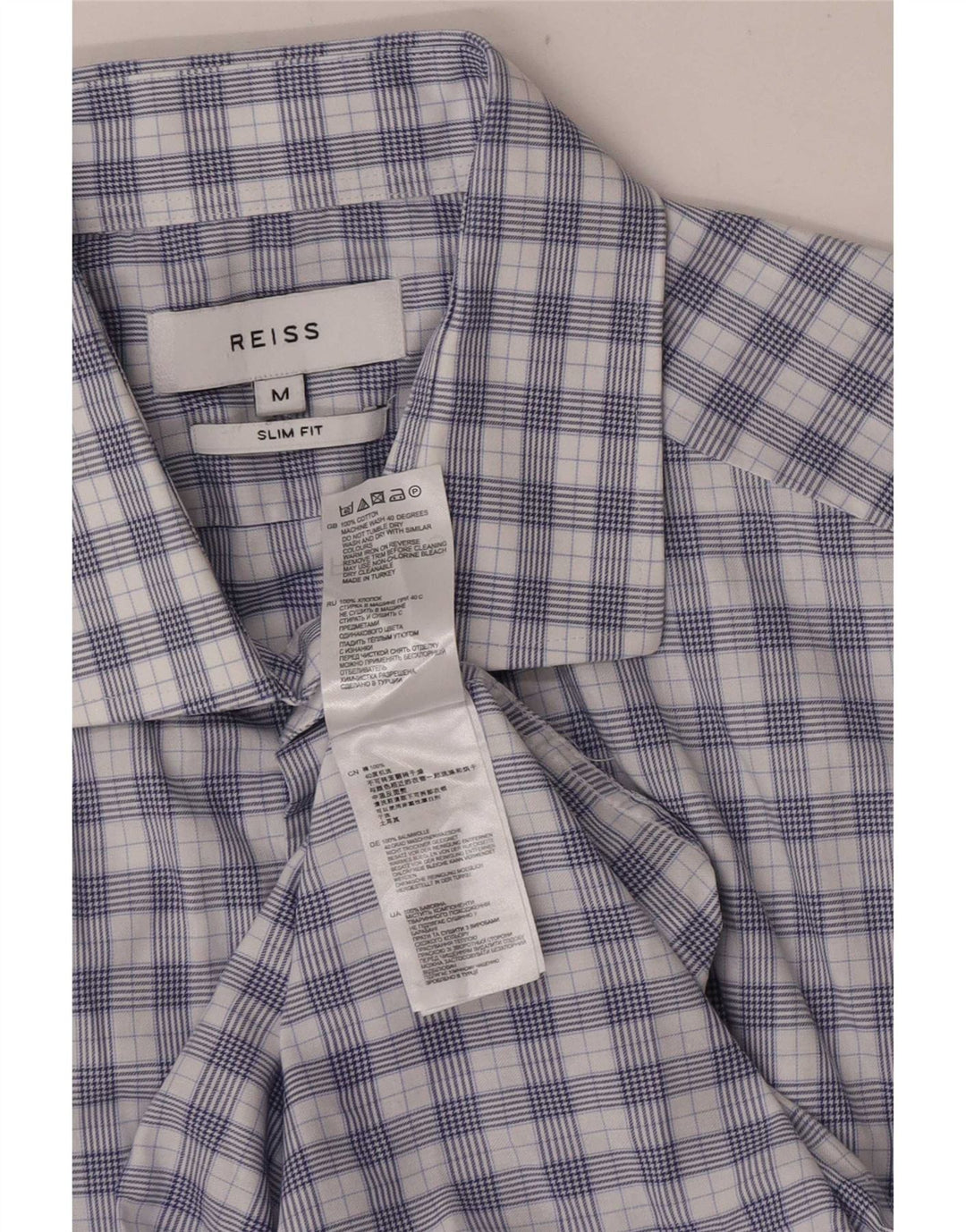 Reiss Mens Slim Fit Shirt Medium Blue Check Cotton