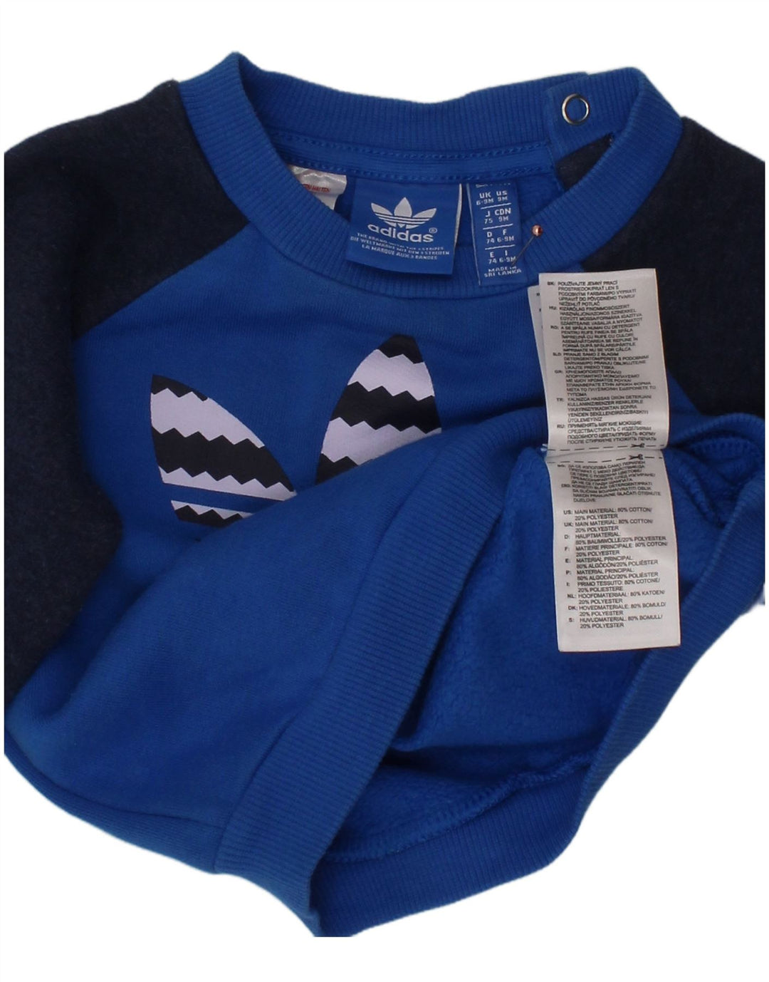 ADIDAS Baby Boys Graphic Sweatshirt Jumper 6-9 Months Blue Colourblock