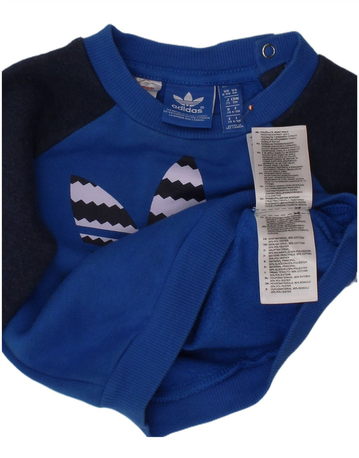 ADIDAS Baby Boys Graphic Sweatshirt Jumper 6-9 Months Blue Colourblock