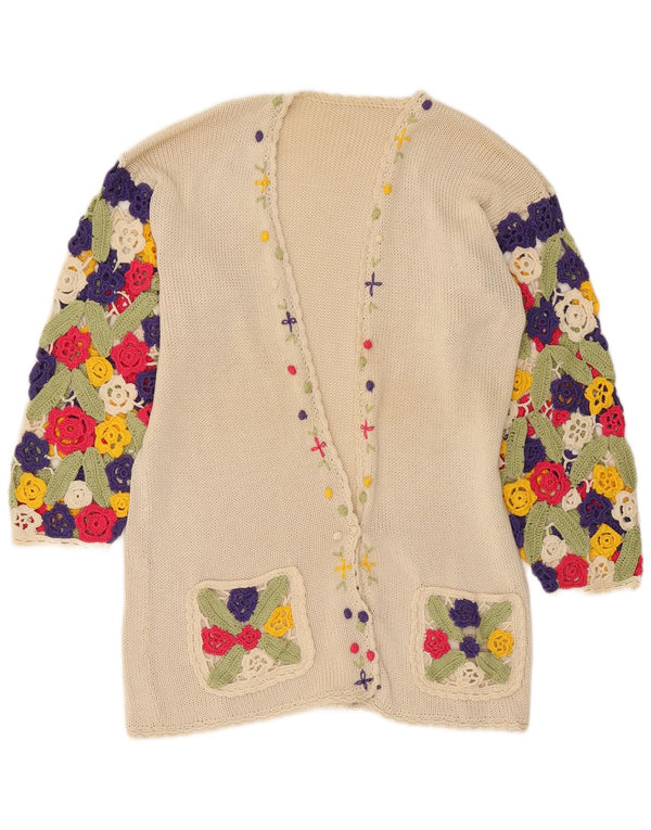 Vintage Womens Crochet Cardigan Sweater UK 16 Large White Floral