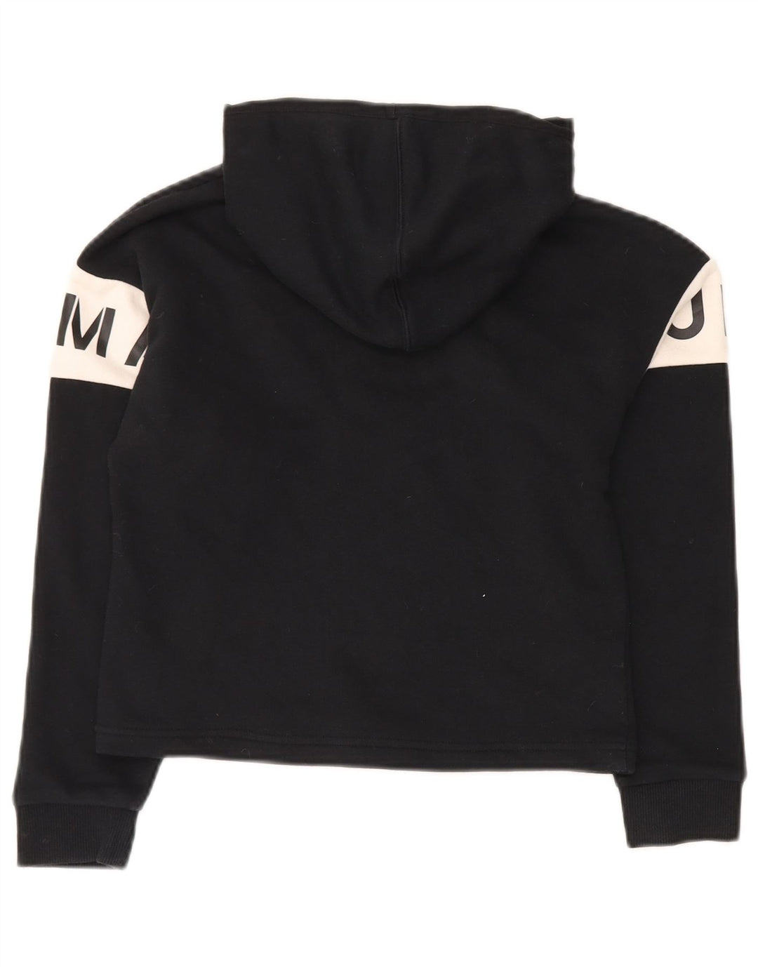 PUMA Girls Crop Graphic Hoodie Jumper 11-12 Years Black Colourblock Cotton