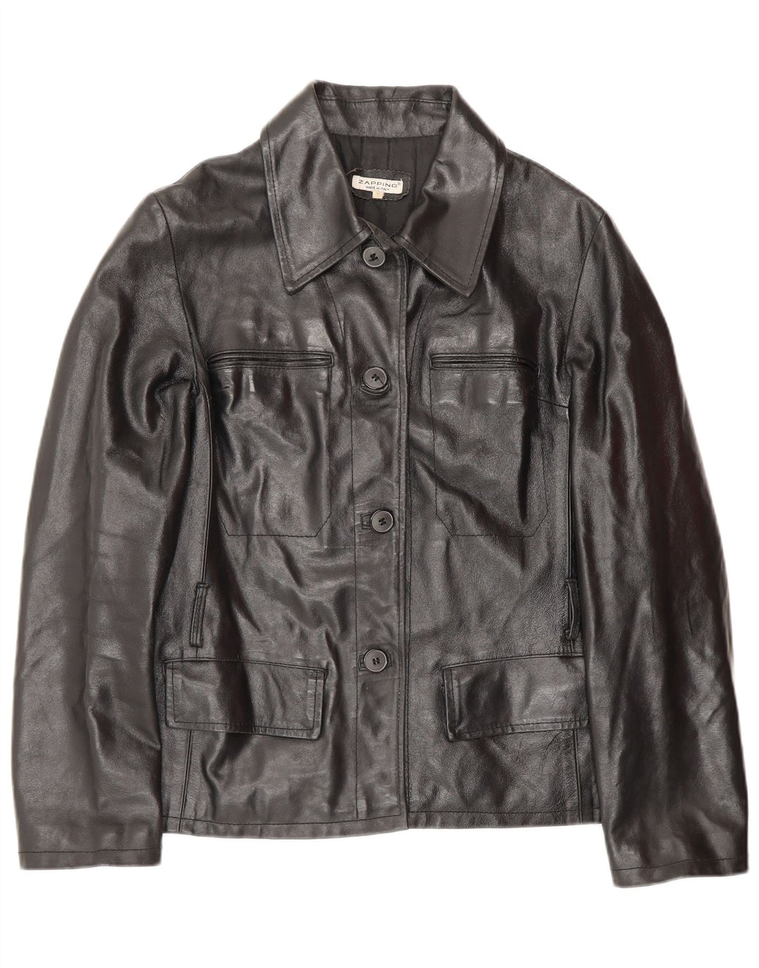 Vintage Womens Leather Jacket UK 10 Small Black Leather